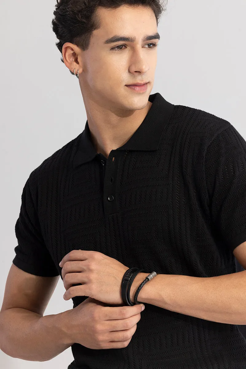 Puzzle Polo Black Polo T-Shirt