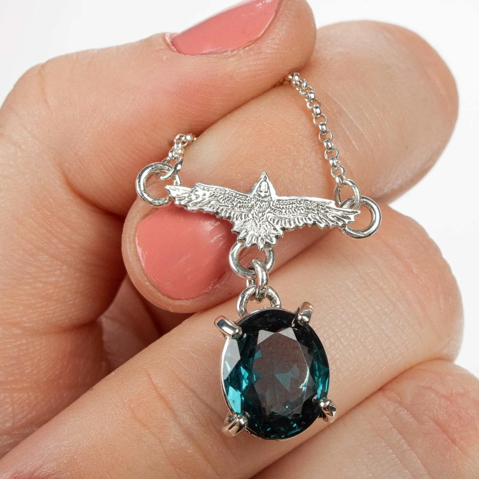 Raven Necklace With Teal Blue Topaz