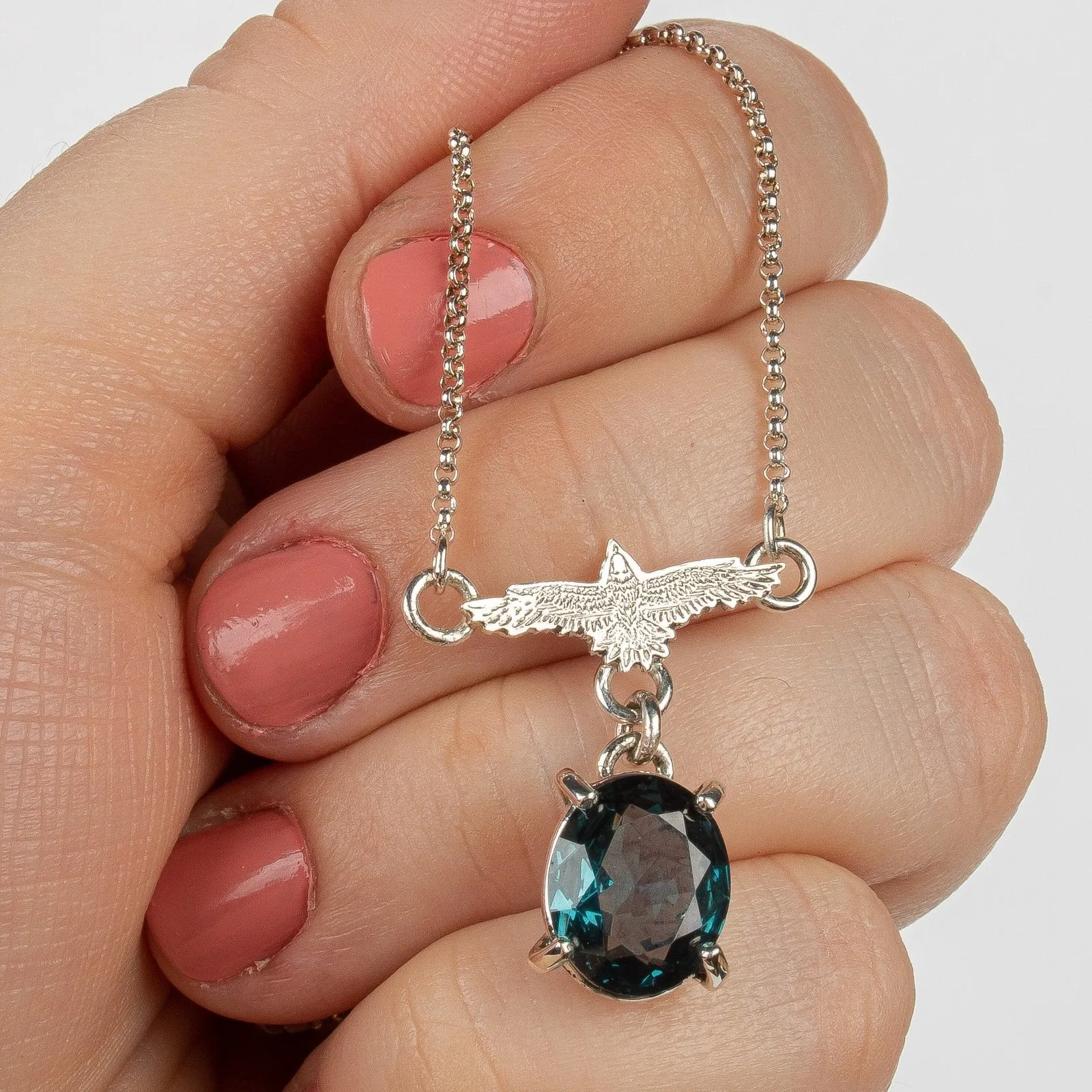 Raven Necklace With Teal Blue Topaz