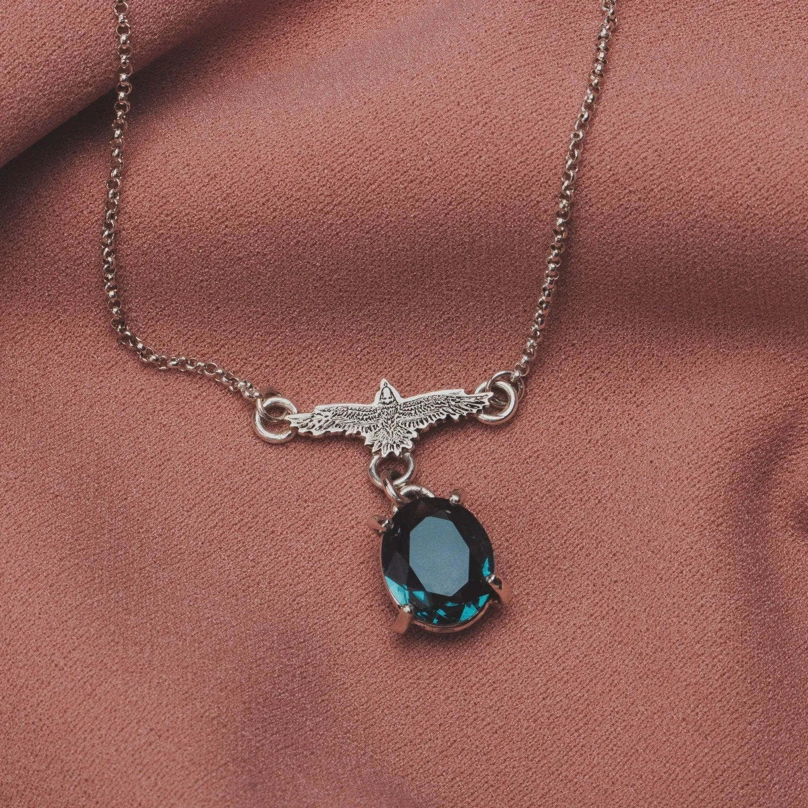 Raven Necklace With Teal Blue Topaz