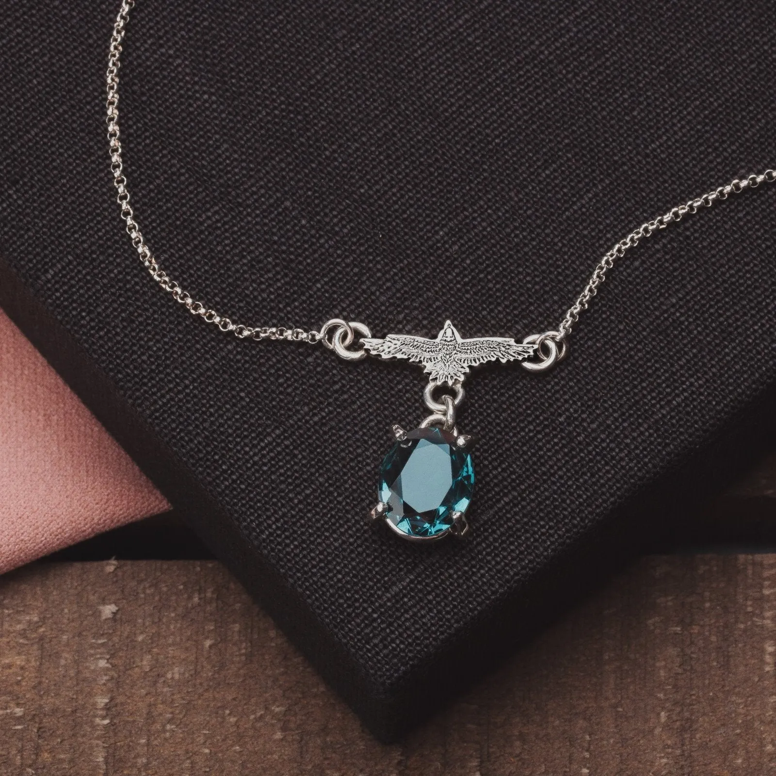 Raven Necklace With Teal Blue Topaz