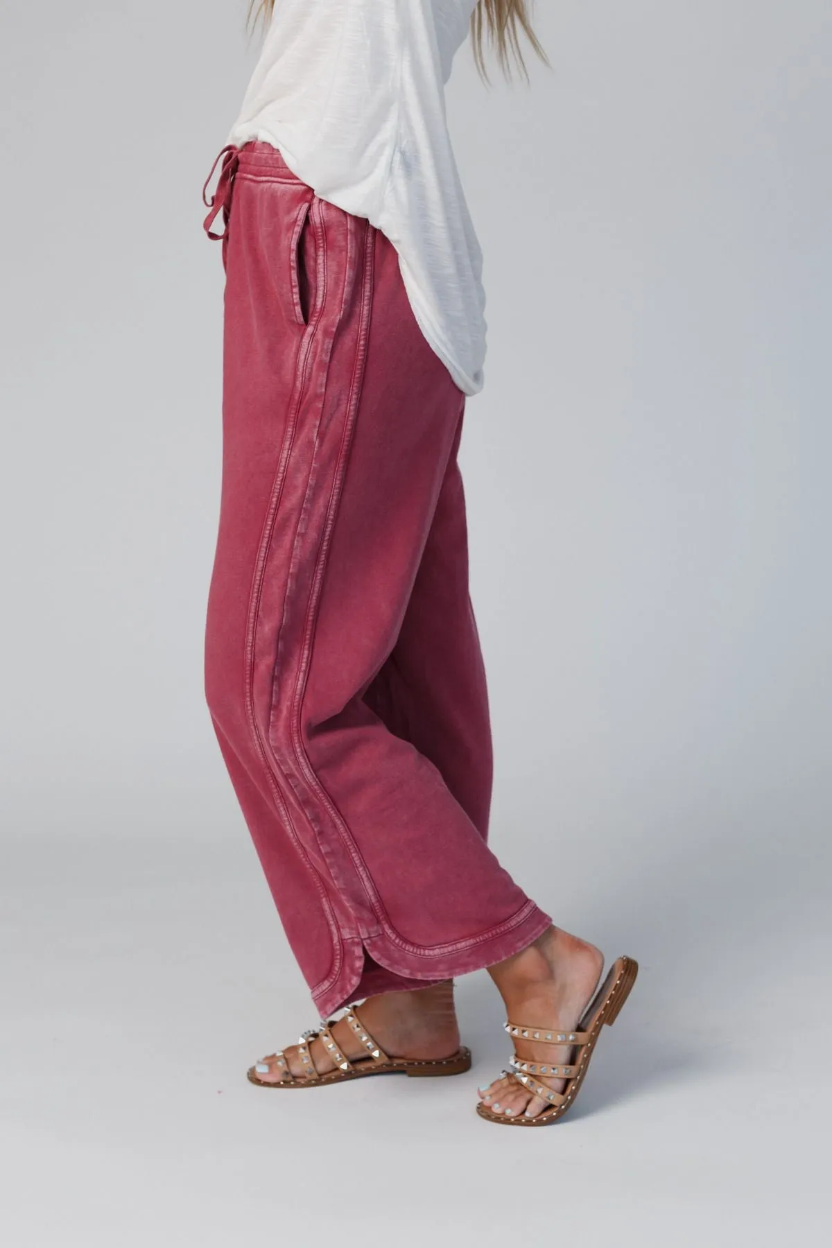 So Comfy Wide Leg Pant Cropped Length - Burgundy