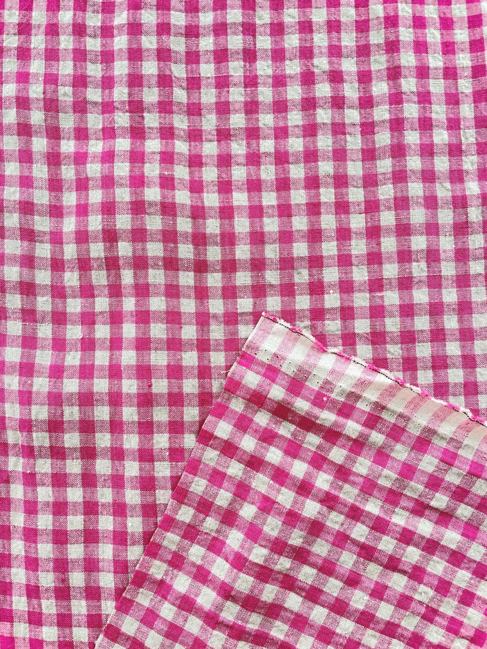 Stonewashed Gingham Linen | Electric Pink