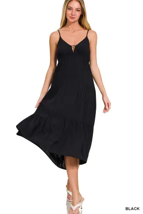 Sweetheart Neckline Tiered Cami Midi Dress - Black