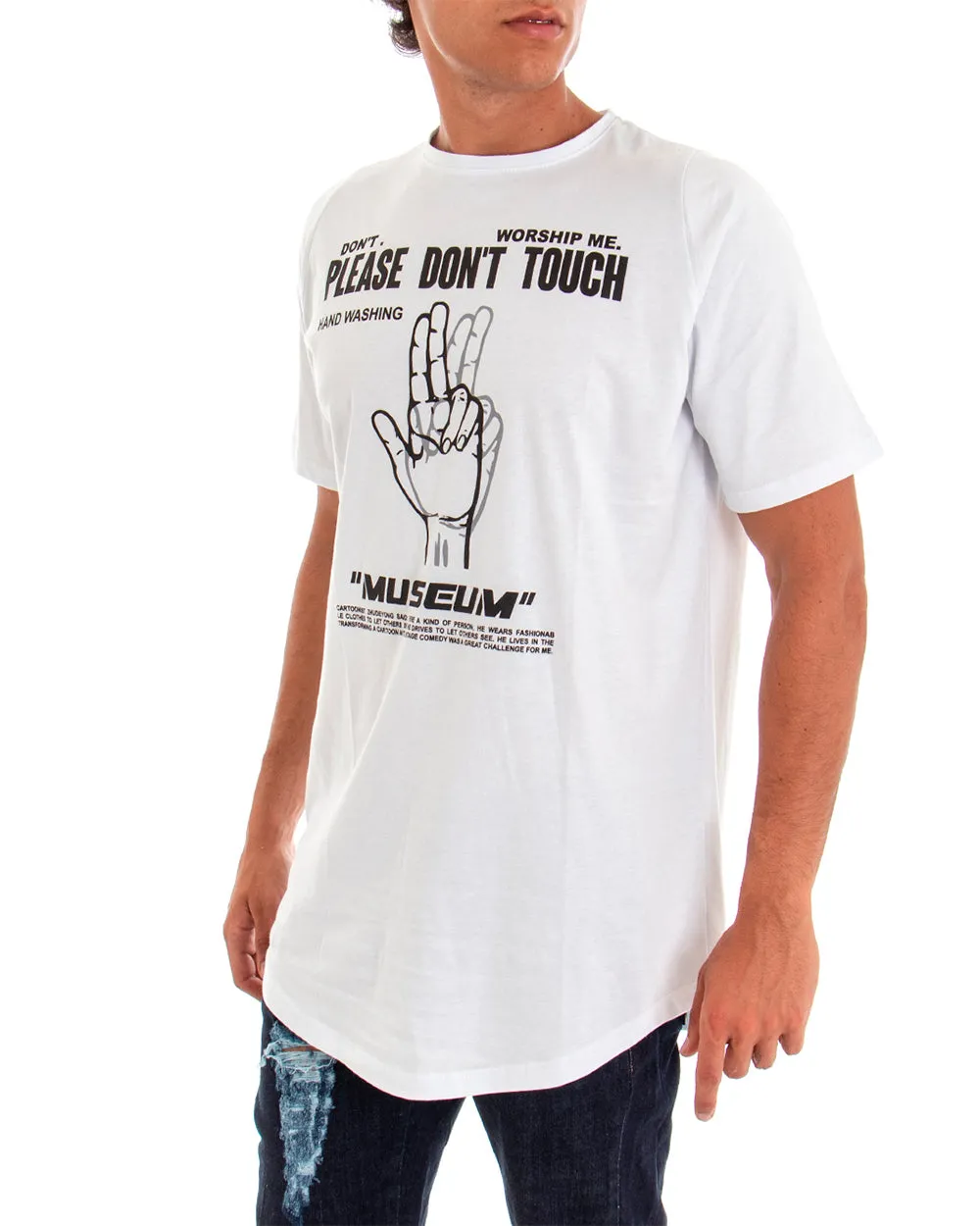 T-shirt Uomo Maglia Maniche Corte Over Tinta Unita Bianco Stampa GIOSAL