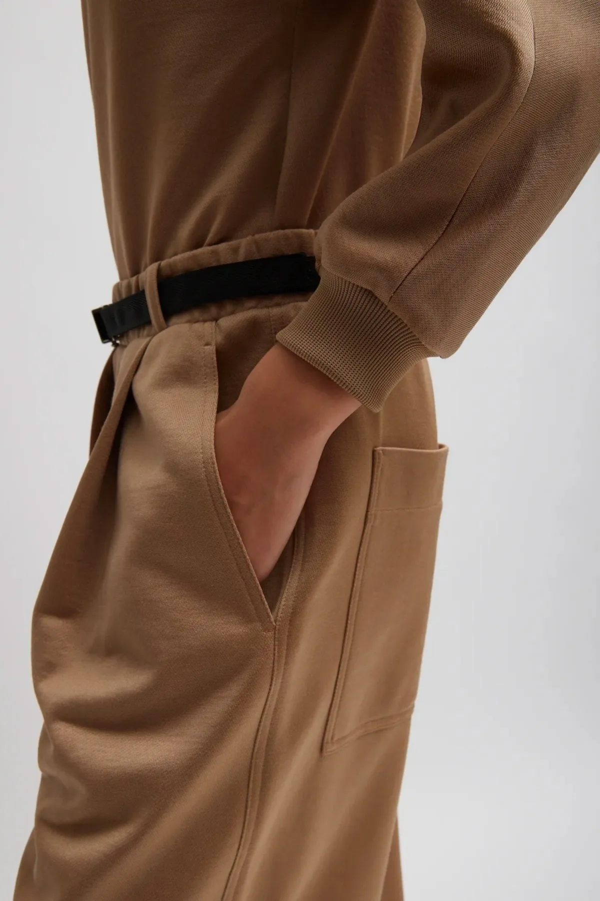 Tibi Silk Terry Pleated Pull On Pant - Granola