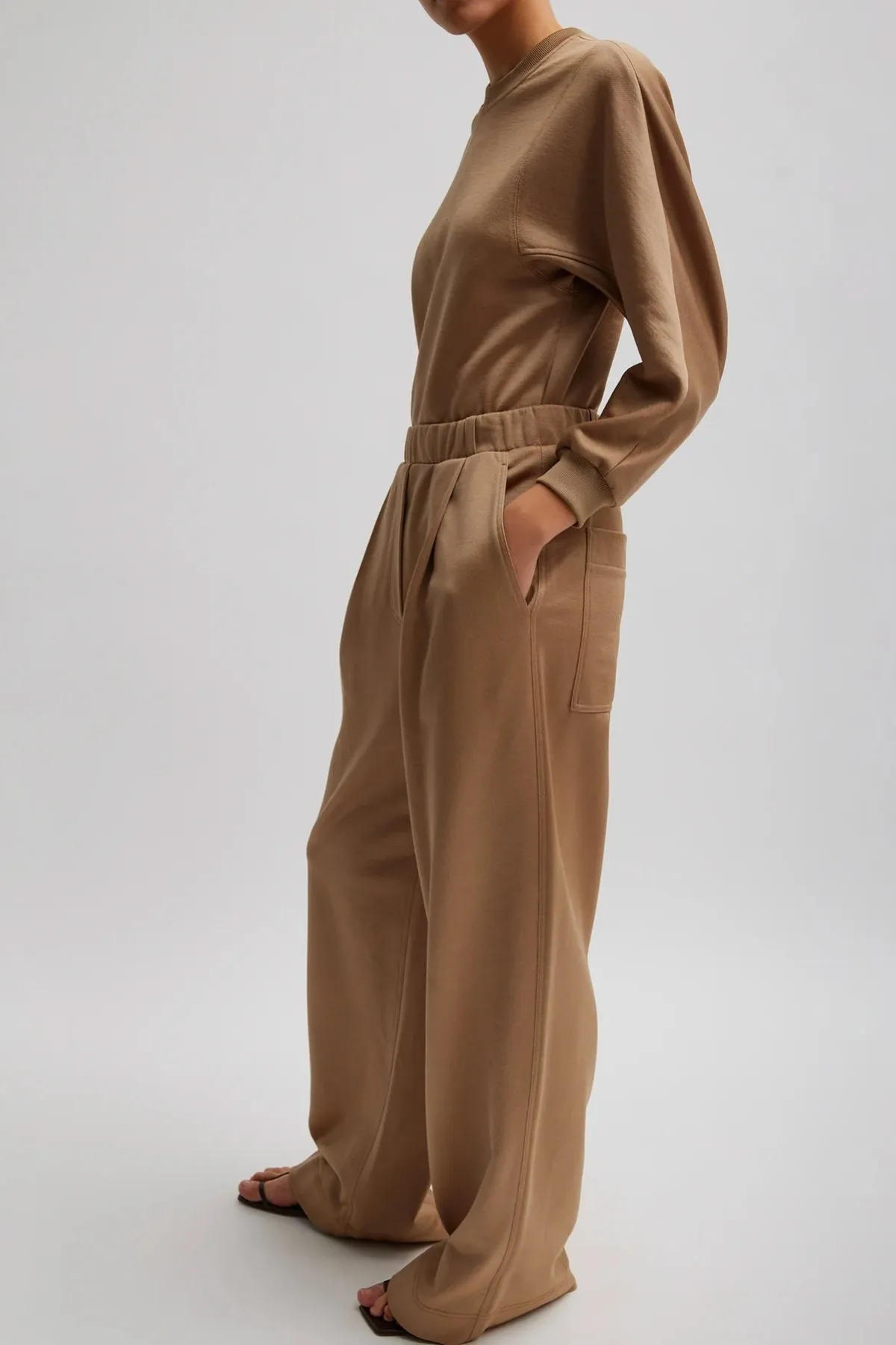 Tibi Silk Terry Pleated Pull On Pant - Granola