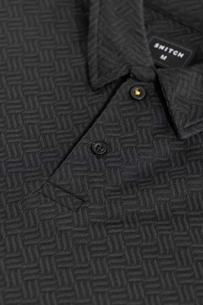 Triline Knit Black Polo T-Shirt