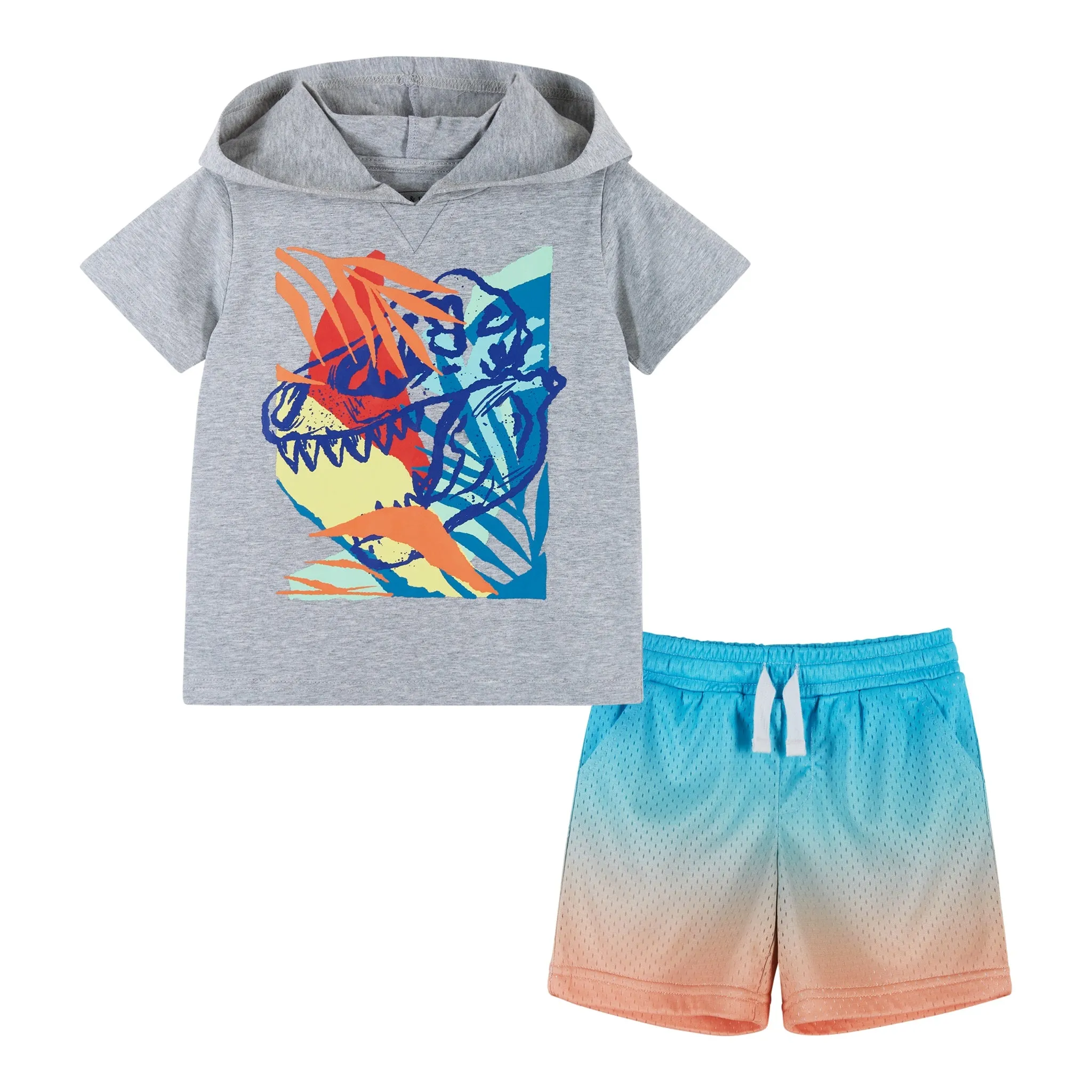 Tropical Dino Hooded Tee & Short Set | Gray