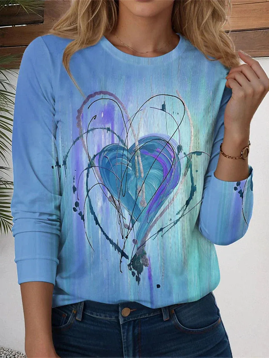 Valentine's Day Heart Print Women's Long Sleeve T-shirt