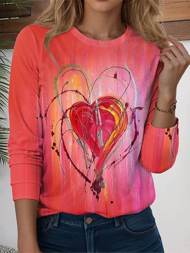 Valentine's Day Heart Print Women's Long Sleeve T-shirt