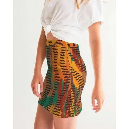 Womens Skirts, Orange and Brown Geometric Style Mini Skirt