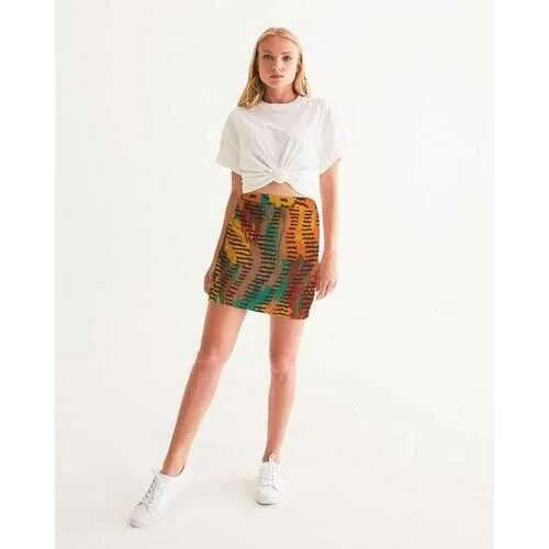 Womens Skirts, Orange and Brown Geometric Style Mini Skirt