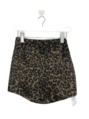 ZARA Green Satin Effect Leopard Print Mini Skirt UK XS